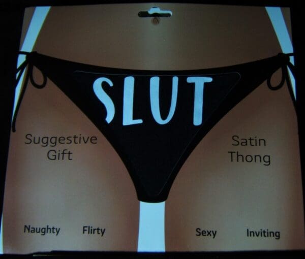 A picture of the word slut on a tv screen.